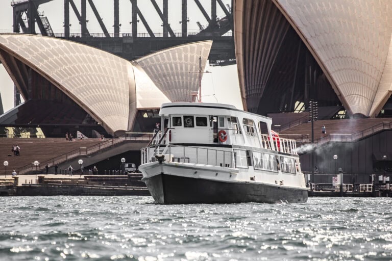 Mandalay charter boat with the Sydney Opera House and Sydney Harbour Bridge behind it